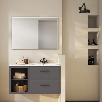 Servantskap <strong>Tandem</strong>  Mørkgrå Matt 40+60 cm med Servant Hvit Blank