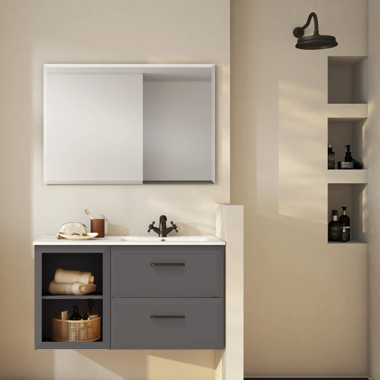 Servantskap Tandem Mørkgrå Matt 40+60 cm med Servant Hvit Blank