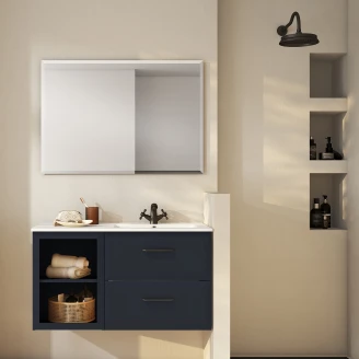 Servantskap <strong>Tandem</strong>  Mørkblå Matt 40+60 cm med Servant Hvit Blank