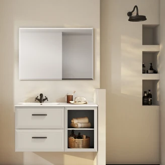 Servantskap <strong>Tandem</strong>  Beige Matt 60+40 cm med Servant Hvit Blank