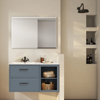 Servantskap <strong>Tandem</strong>  Blå Matt 60+40 cm med Servant Hvit Blank