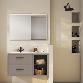Servantskap <strong>Tandem</strong>  Grå Matt 60+40 cm med Servant Hvit Blank