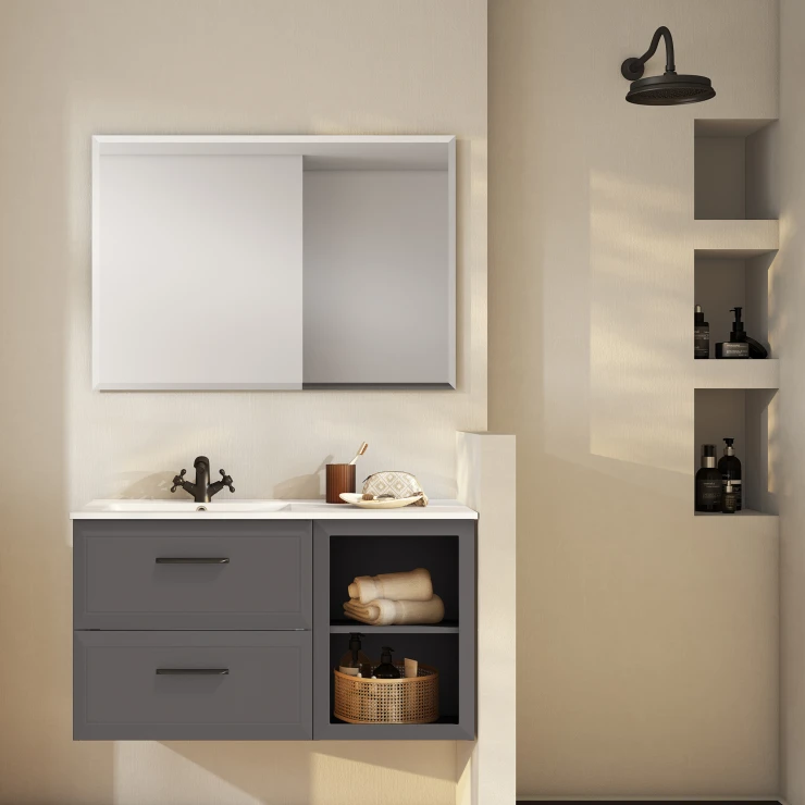 Servantskap Tandem Mørkgrå Matt 60+40 cm med Servant Hvit Blank