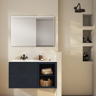 Servantskap <strong>Tandem</strong>  Mørkblå Matt 60+40 cm med Servant Hvit Blank