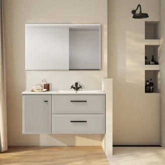 Servantskap <strong>Tandem</strong>  Beige Matt 40+80 cm med Servant Hvit Blank