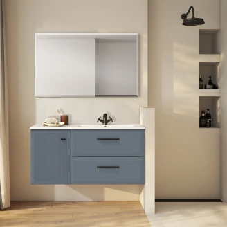 Servantskap <strong>Tandem</strong>  Blå Matt 40+80 cm med Servant Hvit Blank