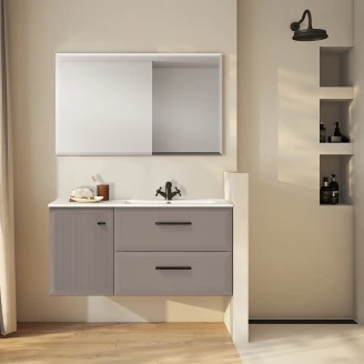 Servantskap <strong>Tandem</strong>  Grå Matt 40+80 cm med Servant Hvit Blank