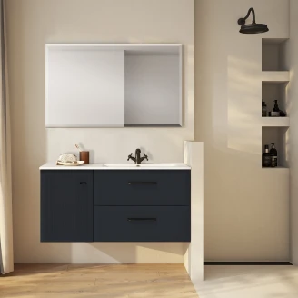 Servantskap <strong>Tandem</strong>  Mørkblå Matt 40+80 cm med Servant Hvit Blank