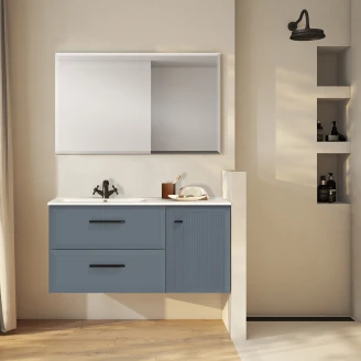 Underskab <strong>Tandem</strong>  Blå Mat 80+40 cm med Vask Hvid Blank