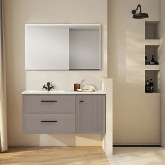 Servantskap <strong>Tandem</strong>  Grå Matt 80+40 cm med Servant Hvit Blank