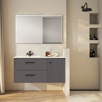 Servantskap <strong>Tandem</strong>  Mørkgrå Matt 80+40 cm med Servant Hvit Blank