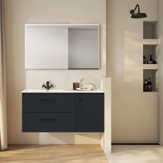 Servantskap <strong>Tandem</strong>  Mørkblå Matt 80+40 cm med Servant Hvit Blank