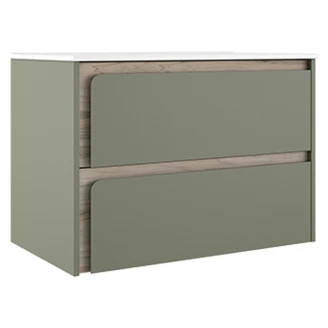Servantskap <strong>Clarte</strong>  Grønn-Eik Matt 80 cm med Servant Hvit Blank