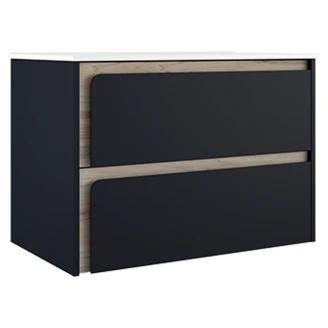 Servantskap <strong>Clarte</strong>  Mørkblå-Eik Matt 80 cm med Servant Hvit Blank