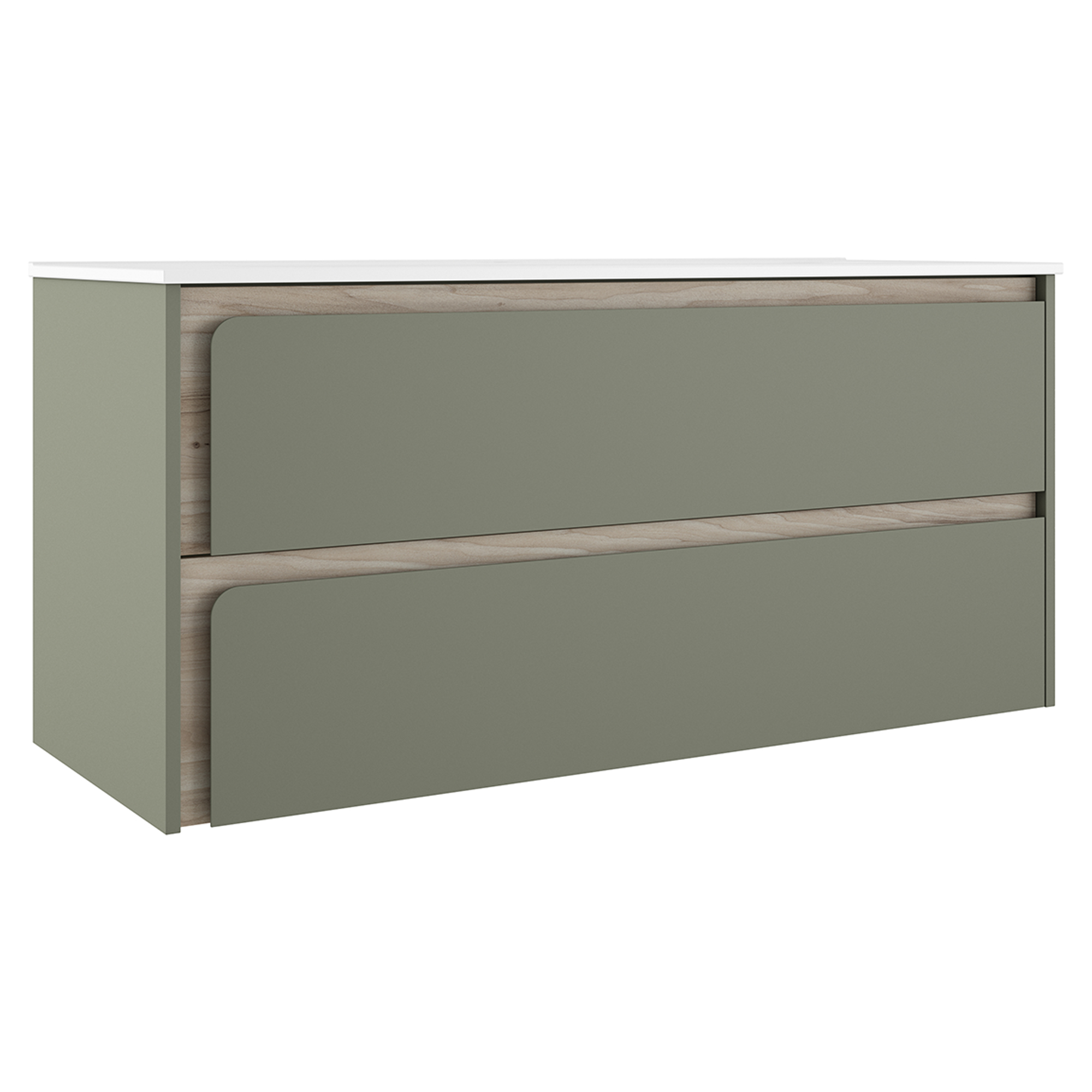 Servantskap Clarte Grønn-Eik Matt 120 cm med Servant Hvit Blank Venstre
