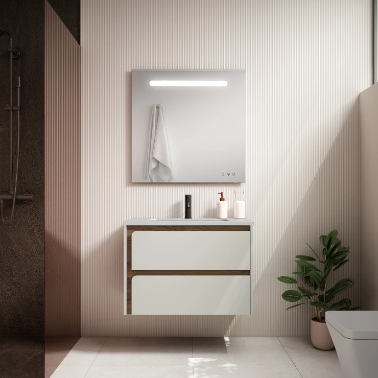 Servantskap Clarte Hvit-Valnøtt Matt 80 cm med Servant Hvit Blank