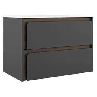 Servantskap <strong>Clarte</strong>  Mørkgrå-Valnøtt Matt 80 cm med Servant Hvit Blank