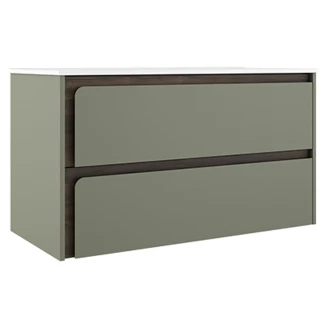 Servantskap <strong>Clarte</strong>  Grønn-Valnøtt Matt 100 cm med Servant Hvit Blank