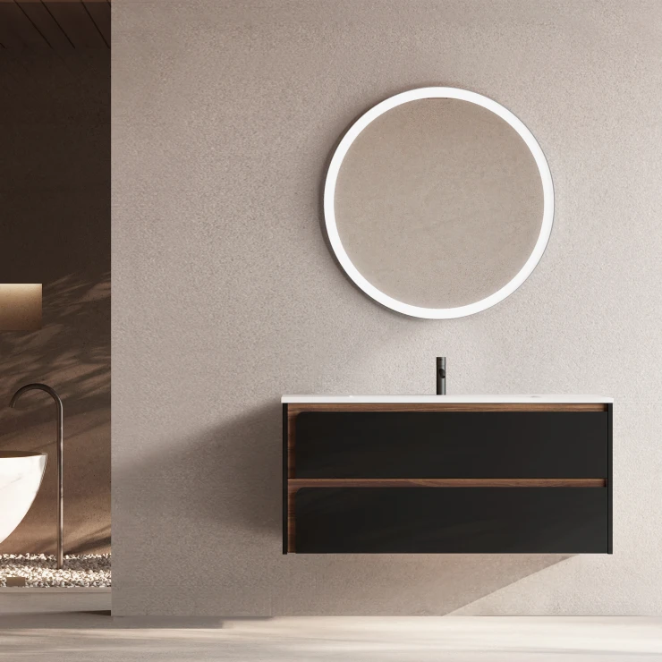 Servantskap Clarte Svart-Valnøtt Matt 120 cm med Servant Hvit Blank