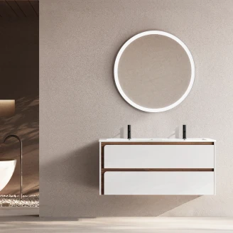 Dobbelt Servantskap <strong>Clarte</strong>  Hvit-Valnøtt Matt 120 cm med Servant Hvit Blank