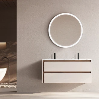 Dobbelt Servantskap <strong>Clarte</strong>  Beige-Valnøtt Matt 120 cm med Servant Hvit Blank