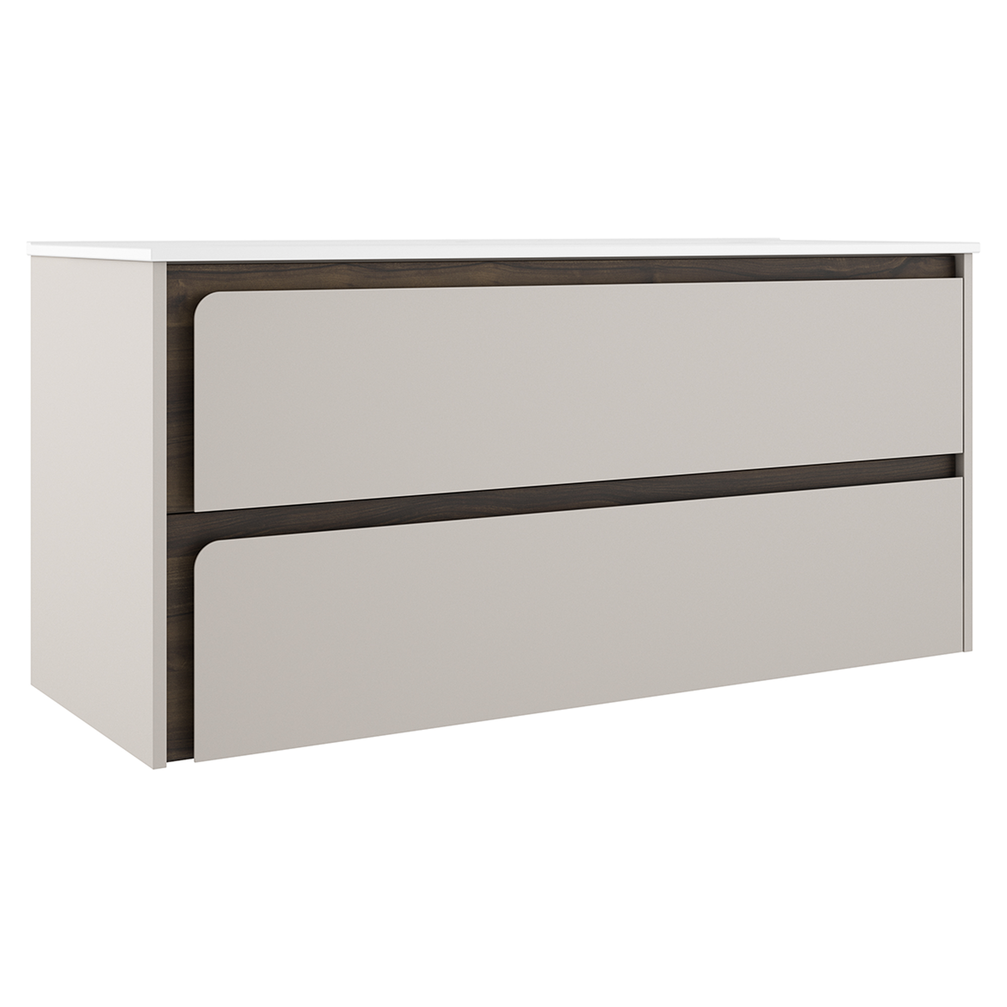 Servantskap Clarte Beige-Valnøtt Matt 120 cm med Servant Hvit Blank Høyre
