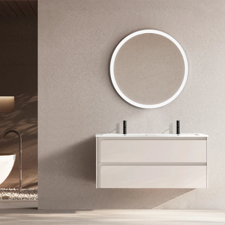 Dobbelt Servantskap Clarte Beige Matt 120 cm med Servant Hvit Blank