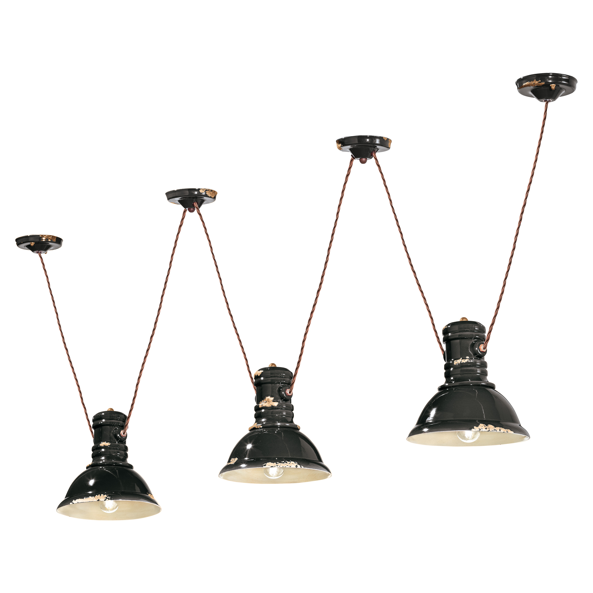 Ferroluce Hengelampe Trippel Gamma Industrial Vintage Svart