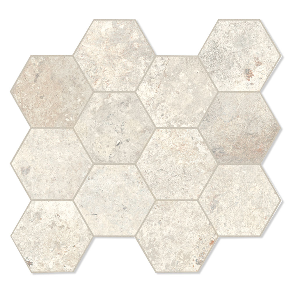Unicomstarker Sekskant Mosaikk Gulvflis Debris Talc Matt 30x34 (9.7x11.2) cm