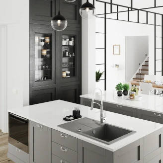 Granitt Kjøkkenvask <strong>Andante</strong> Antrasitt Metallic Matt 78x49 cm med Vannlås