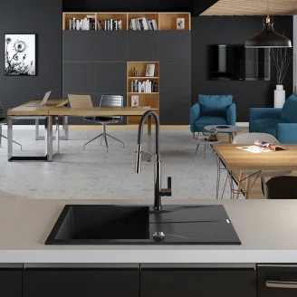 Granitt Kjøkkenvask <strong>Andante</strong> Metallic Grafitt Matt 78x49 cm med Vannlås