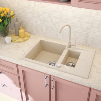 Granitt Kjøkkenvask <strong>Andante</strong>  Beige Matt 78x49 cm med Vannlås