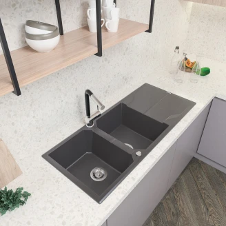 Granitt Kjøkkenvask <strong>Andante</strong>  Antrasitt Metallic Matt 116x50 cm med Vannlås