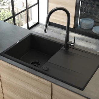 Granitt Kjøkkenvask <strong>Eridan</strong>  Metallic Grafitt Matt 100x52 cm med Vannlås