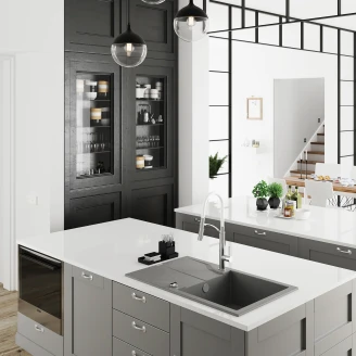 Granitt Kjøkkenvask <strong>Andante</strong>  Grå Metallic Matt 78x49 cm med Vannlås