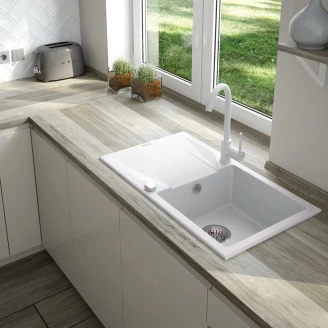 Granitt Kjøkkenvask Evora Hvit Matt 78x44 cm med Vannlås