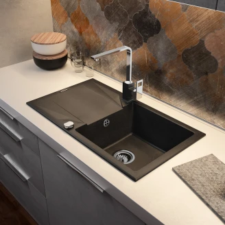 Granitt Kjøkkenvask Evora Metallic Grafitt Matt 78x44 cm med Vannlås
