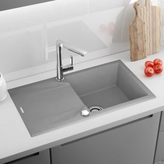 Granitt Kjøkkenvask Evora Grå Metallic Matt 78x44 cm med Vannlås