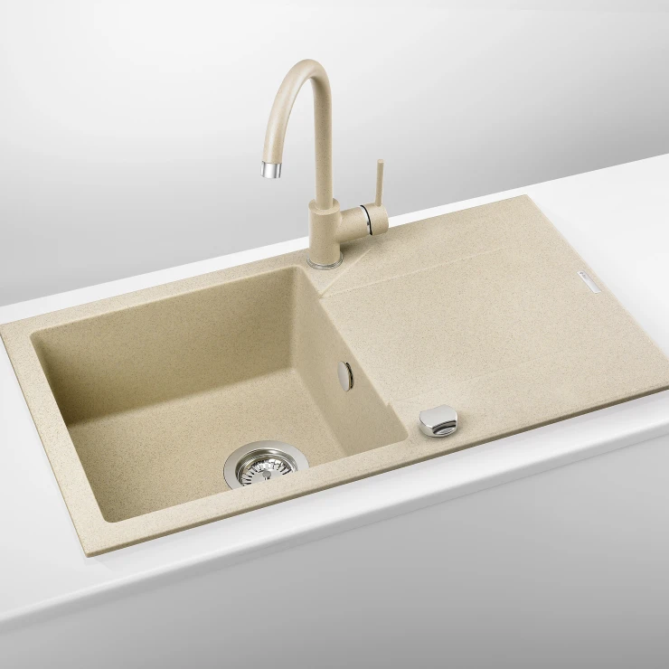 Granitt Kjøkkenvask Evora Sand Matt 78x44 cm med Vannlås