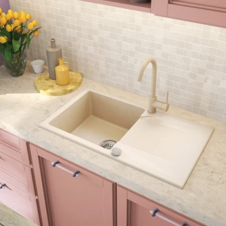 Granitt Kjøkkenvask Evora Beige Matt 78x44 cm med Vannlås