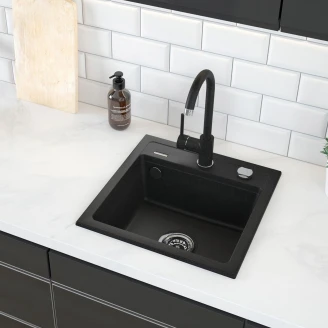 Granitt Kjøkkenvask <strong>Zorba</strong> Metallic Grafitt Matt 44x44 cm med Vannlås