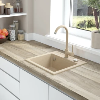 Granitt Kjøkkenvask <strong>Zorba</strong> Beige Matt 44x44 cm med Vannlås