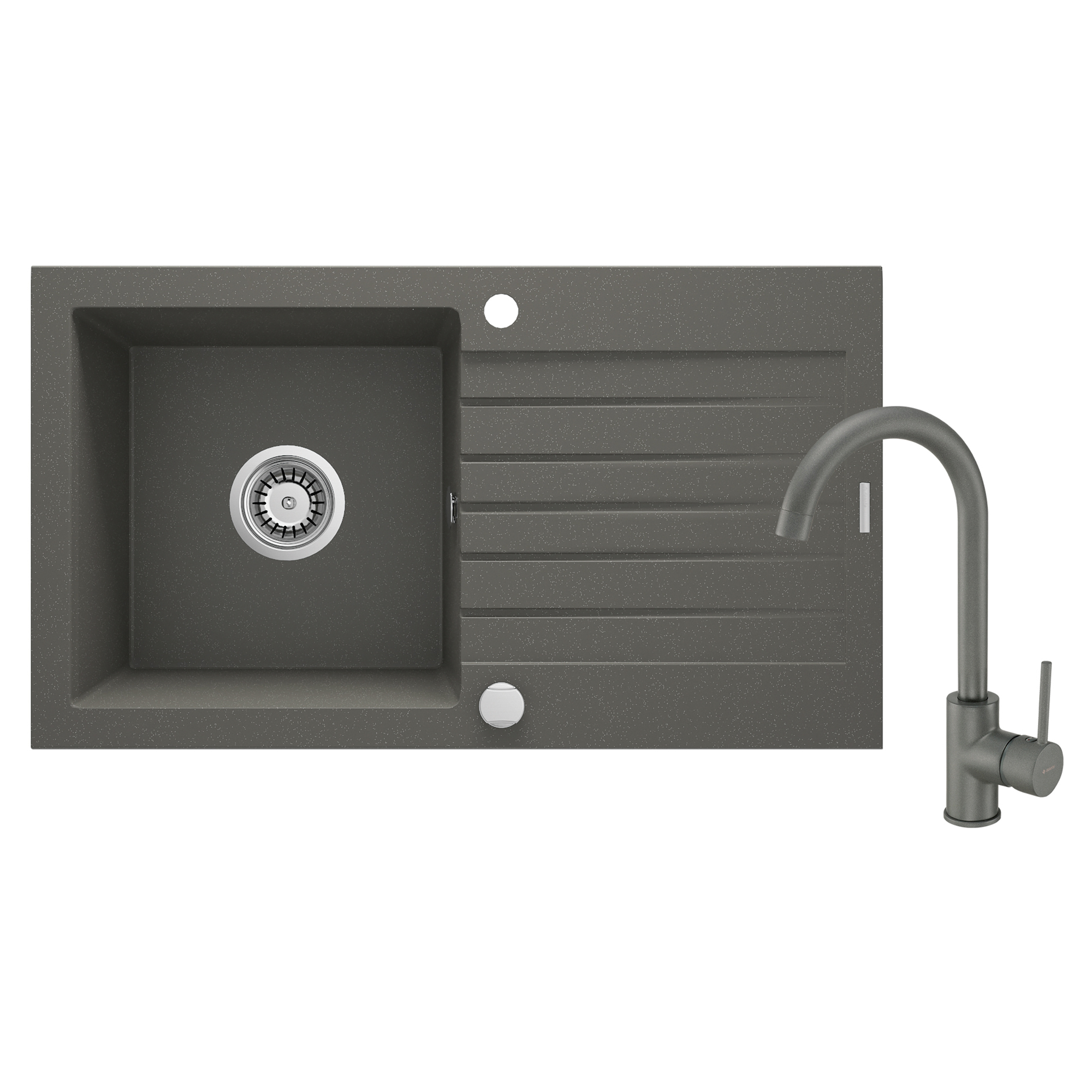 Granitt Kjøkkenvask Zorba Antrasitt Metallic Matt 76x44 cm med Blandebatteri og Vannlås