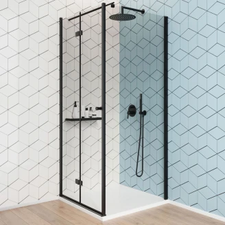 Dusjhjørne med Sammenleggbar Dør <strong>Kerria Plus</strong>  80 + 70 cm Svart Matt