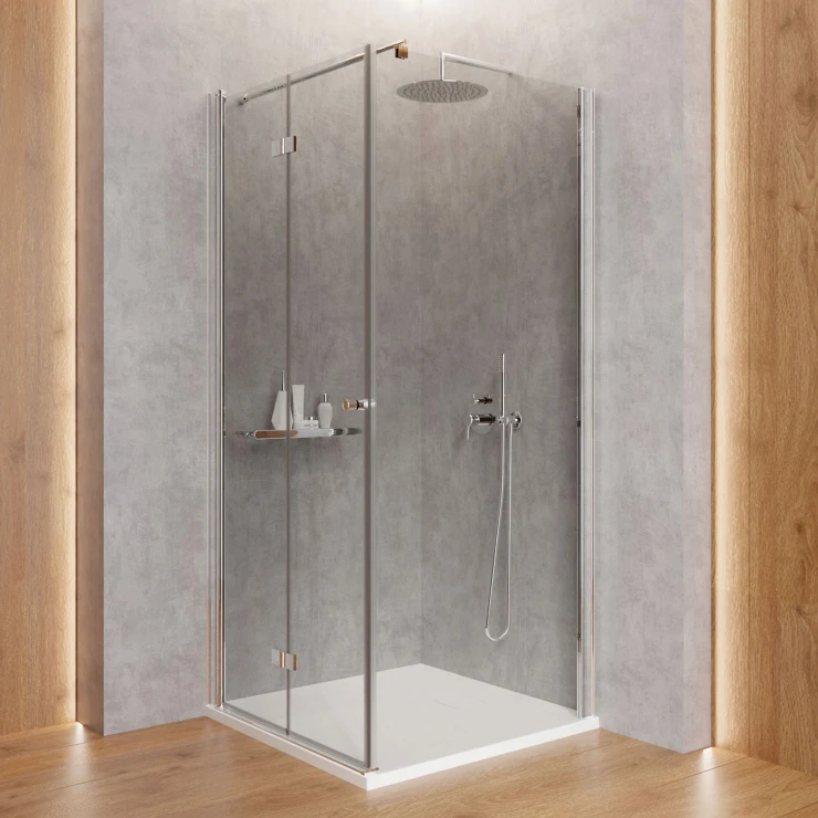 Dusjhjørne med Sammenleggbar Dør Kerria Plus 90 + 80 cm Krom Blank