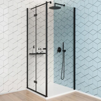 Dusjhjørne med Sammenleggbar Dør <strong>Kerria Plus</strong>  80 + 90 cm Svart Matt