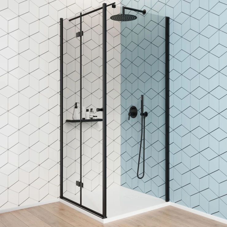 Dusjhjørne med Sammenleggbar Dør Kerria Plus 80 + 90 cm Svart Matt