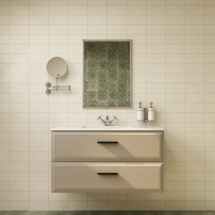 Servantskap Tandem Beige Matt 100 cm med Servant Hvit Blank