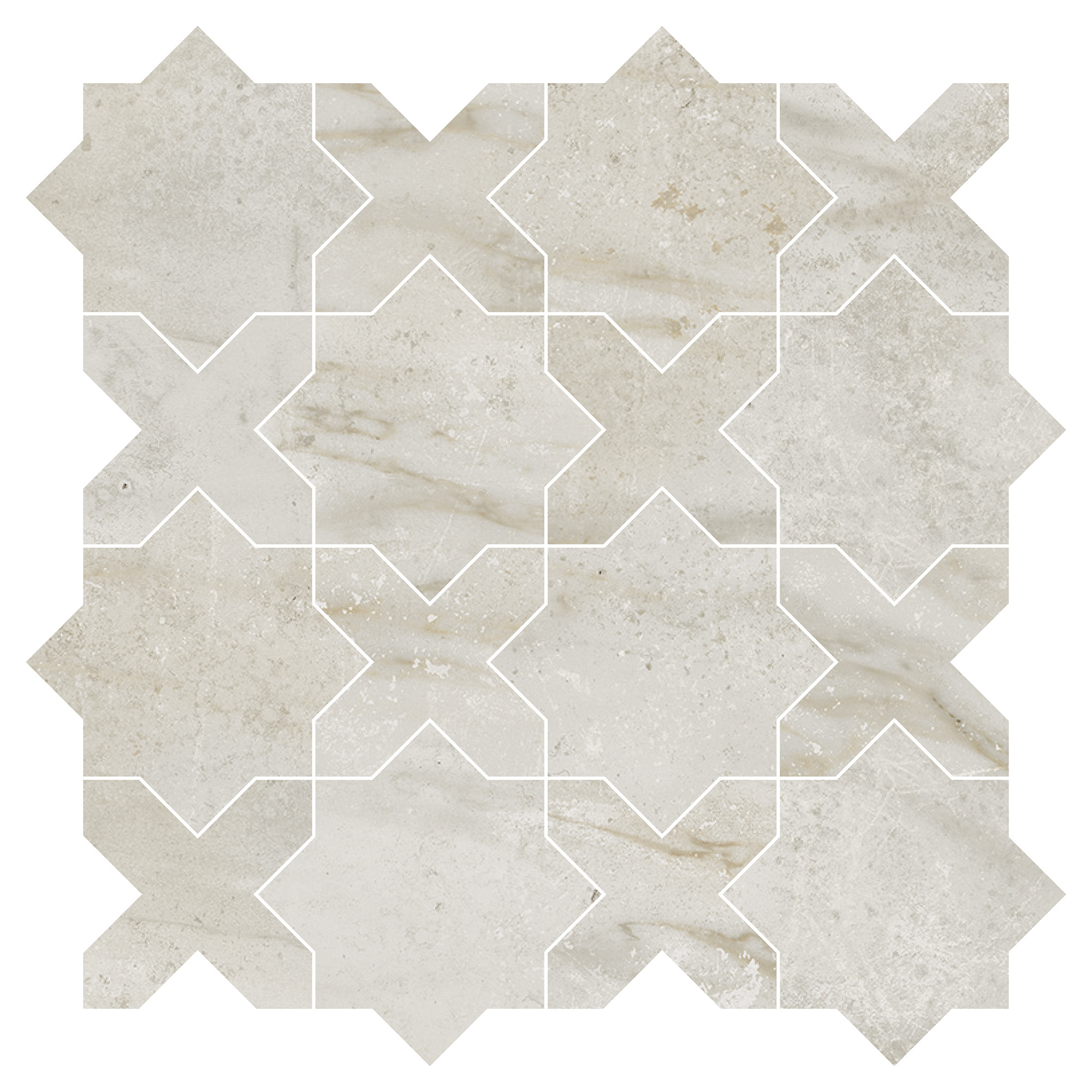 Marmor Mosaikk Gulvflis Canterbury Naturgrå Krysstjære Matt 30x30 cm