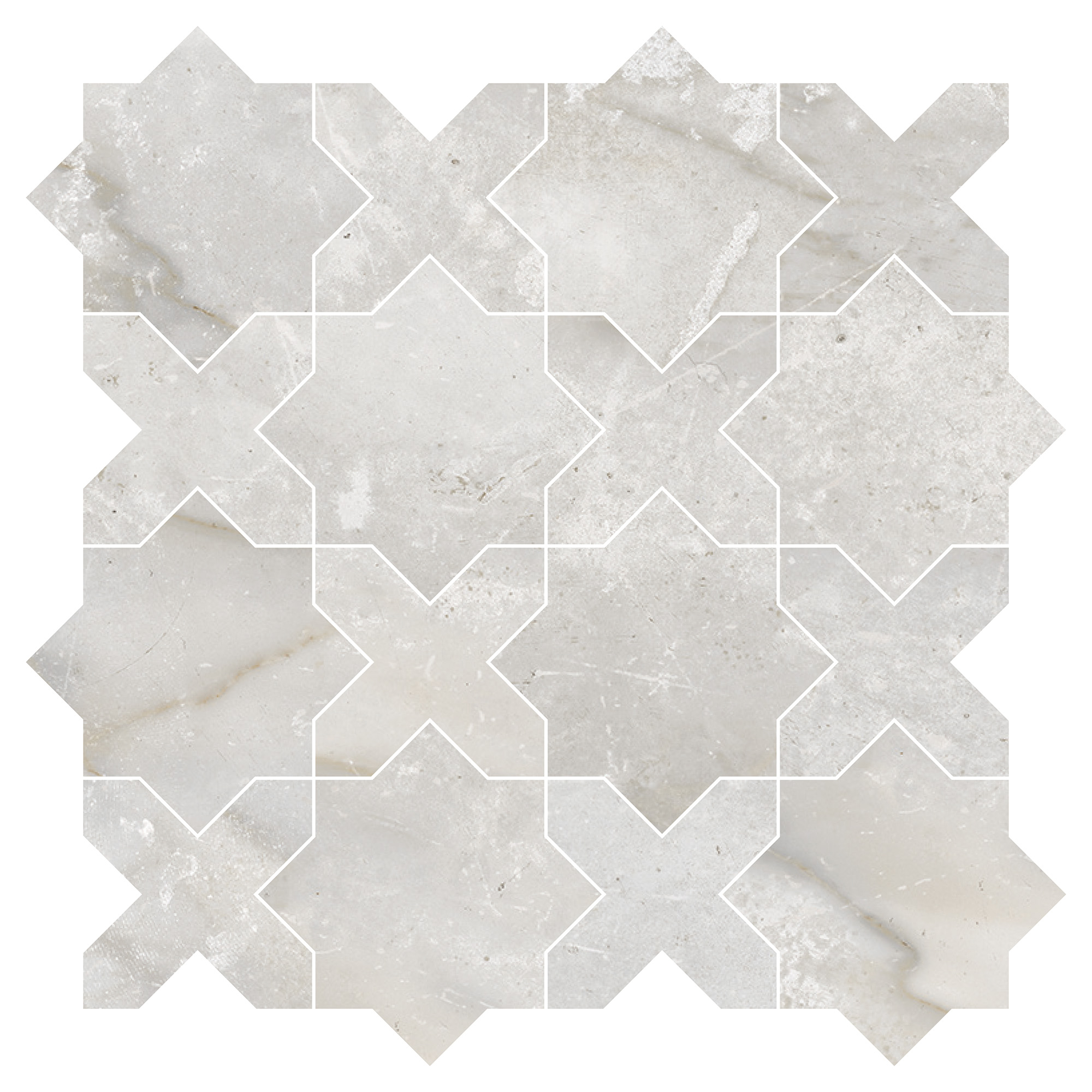 Marmor Mosaikk Gulvflis Canterbury Perlegrå Krysstjære Matt 30x30 cm